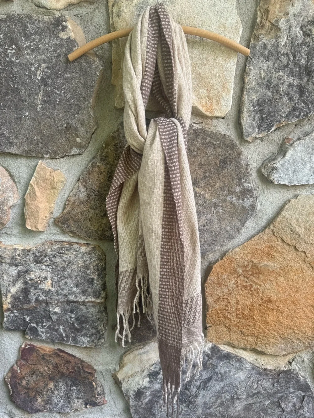 Neutral Woven Fringe Scarf - Beige and Taupe